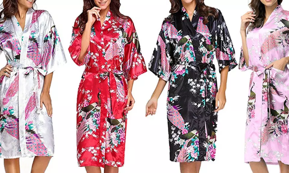Robe de chambre Kimono en soie imprimés fleuris - Primary Image