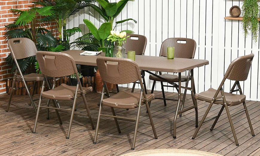 Image 5: Outsunny Patio Seven-Piece Resin Rattan-Effect Dining Set