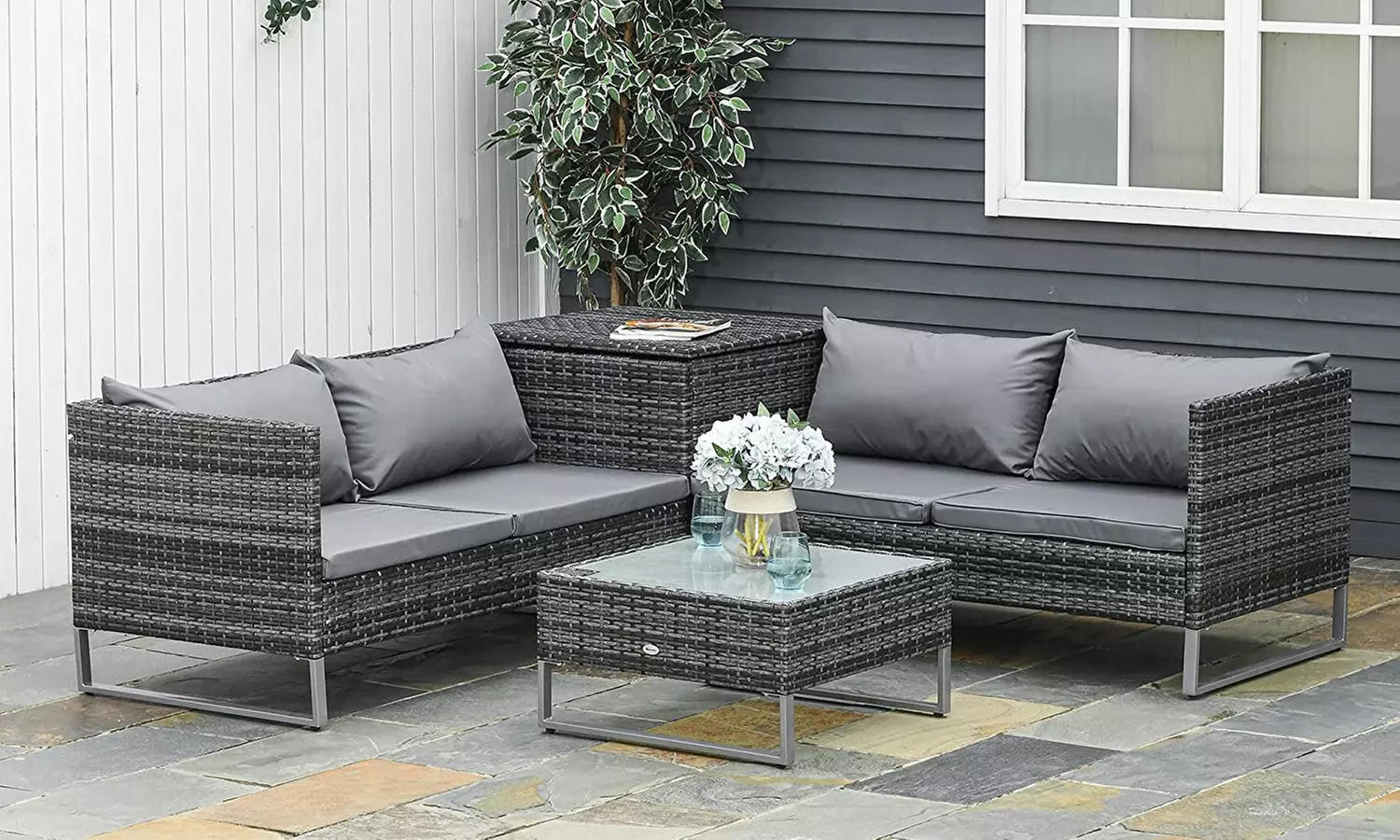 Outsunny Four Seater Rattan-Effect Corner Sofa Set