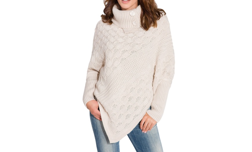 Image 5: Women's Roll-Neck Knitted Poncho