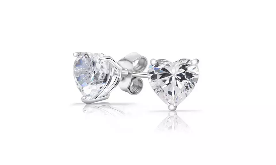 Heart Stud Earrings Made with Swarovski Elements in Sterling Silver - Primary Image