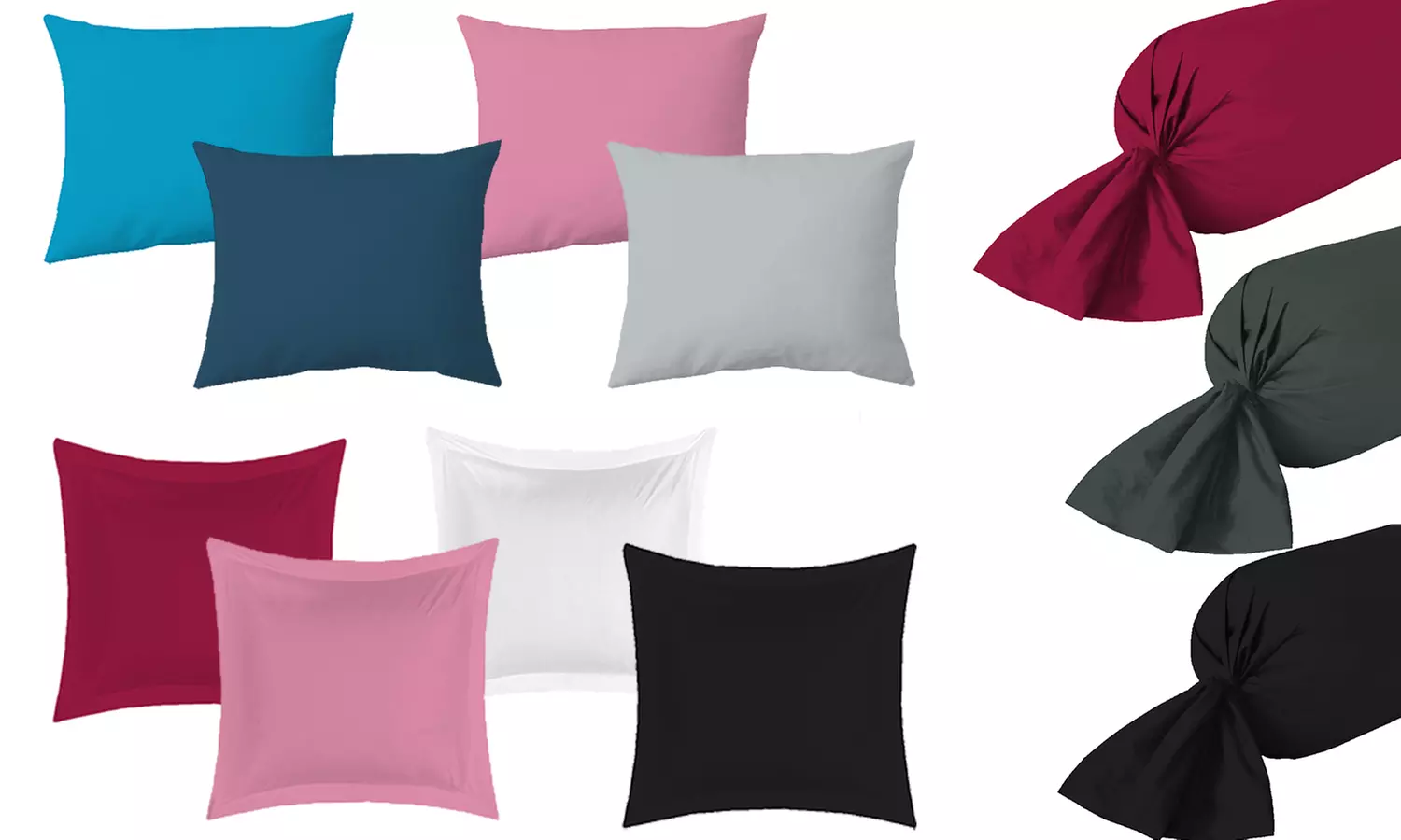 2 ou 4 taies d'oreiller ou 2 taies de traversin, volant plat piqué 100 % coton - Primary Image