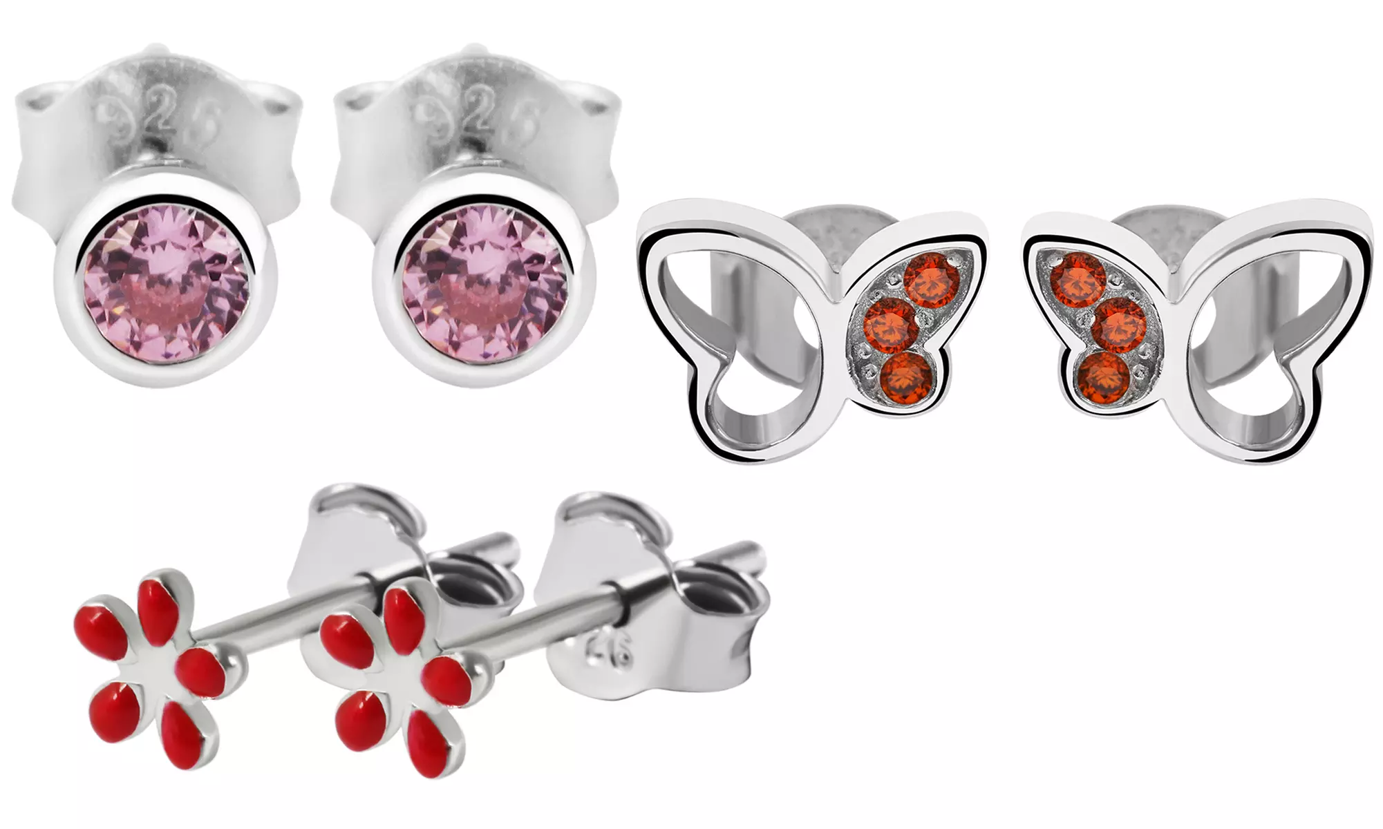 1, 2 ou 3 boucles d'oreilles goujons en argent sterling 925 pour enfants, différents modèles disponibles - Primary Image