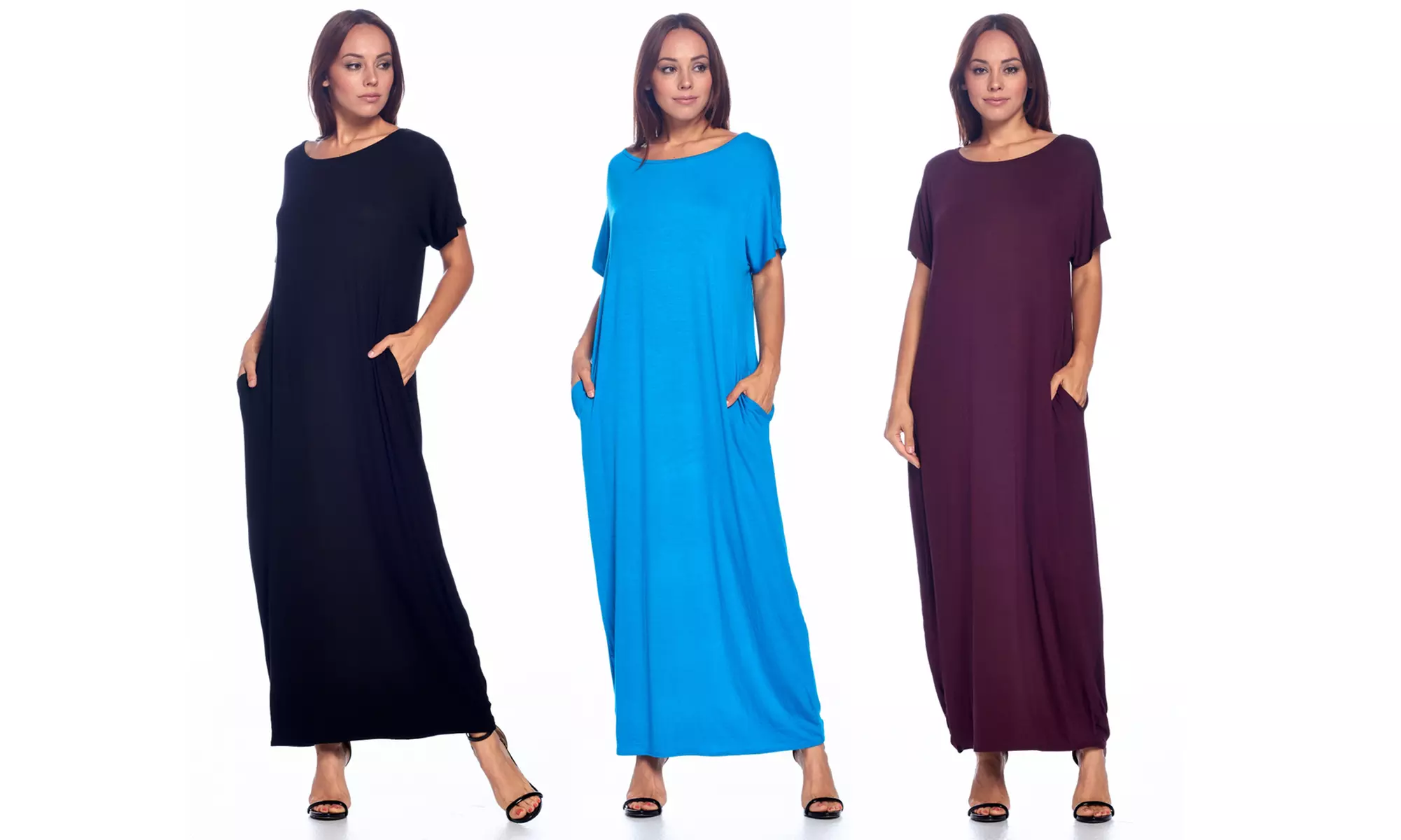Isaac Liev Women's Short-Sleeve Scoop-Neck Maxi Dress with Pockets. Plus Sizes Available. - Primary Image