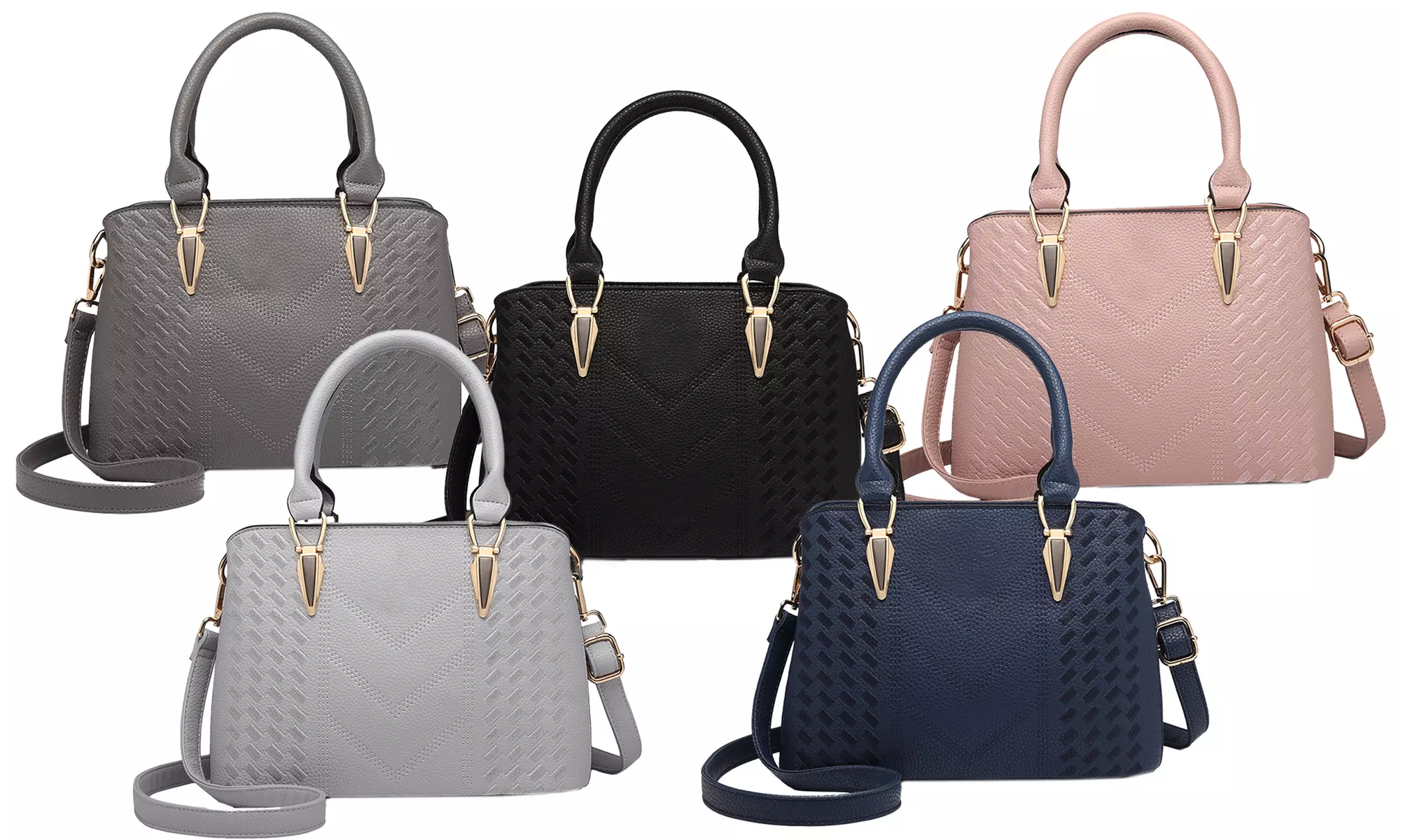 Miss Lulu Leather Look Weave Effect Shoulder Bag With Long Stap