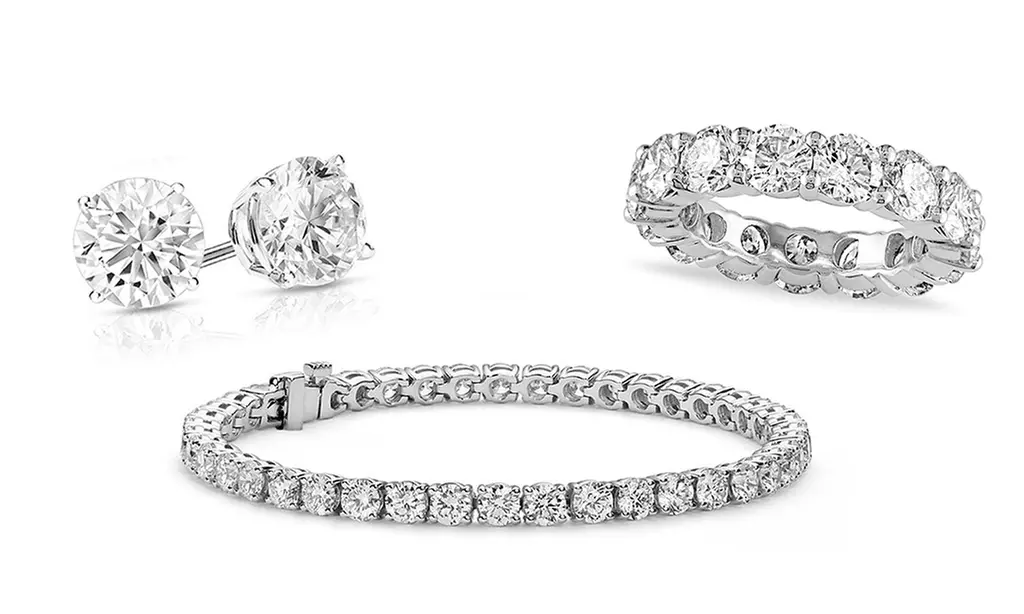 Eternity Ring, Tennis Bracelet & Earrings Made with Swarovski Crystals by Elements of Love - Primary Image
