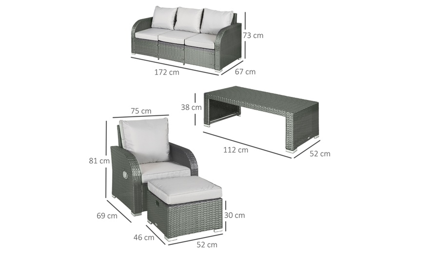 Image 8: Outsunny Seven-Seater Rattan-Effect Recliner Furniture Set