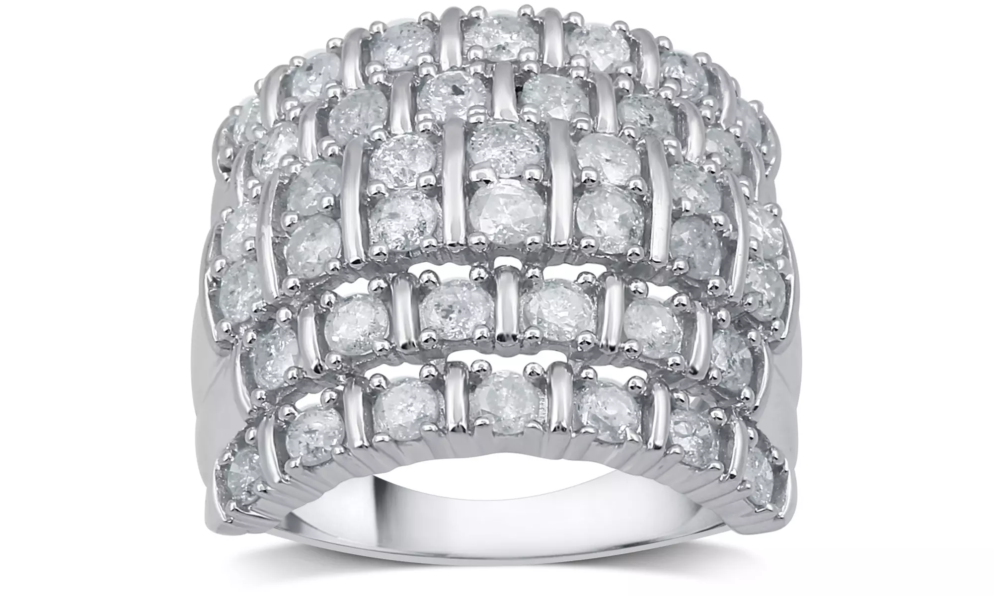 2.04 CTTW Genuine Diamond Multi Row Anniversary Ring in Solid Sterling Silver by DeCarat - Primary Image
