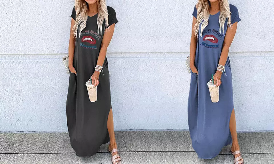 1 ou 2 robes longues imprimé "bouche" pour femme - Primary Image