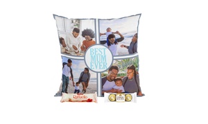 Photo Collage Cushion and Chocolate Hamper from Get Personalised Gifts