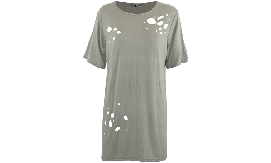 Image 6: Ripped Laser Cut Baggy T-Shirt