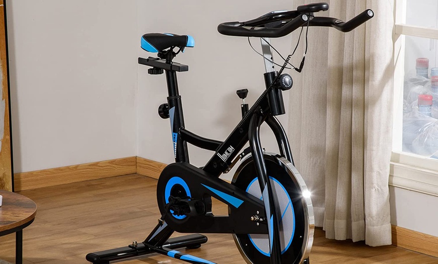 Image 1: HomCom Flywheel Exercise Bike