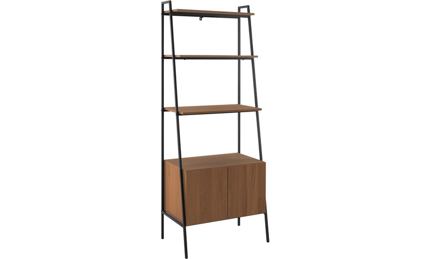 Image 3: Ladder-Style Bookshelf with Cabinet