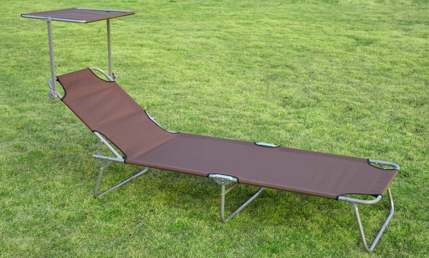 Image 7: Outsunny Reclining Sun Lounger with Sunshade