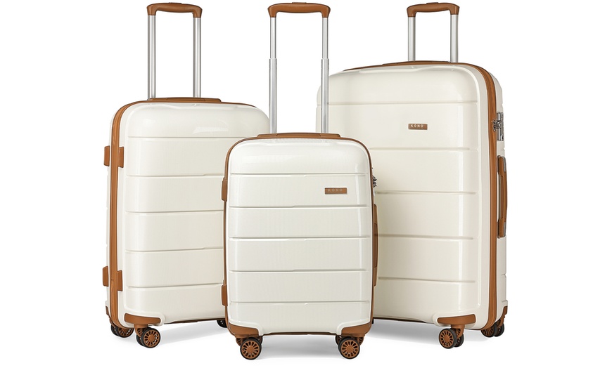 Image 2: One or Three Classic Cream and Tan Hard Shell Suitcases with Lock