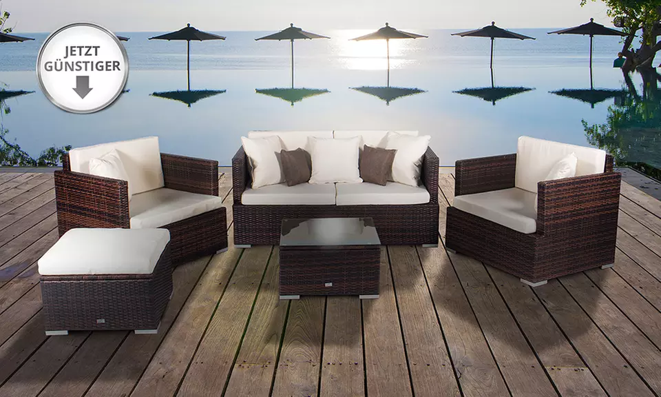 Vange 5-teilige Luxus-Rattan-Sitzlounge Melbourne mit hellen Sitzpolstern - Primary Image