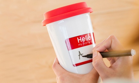 1 ou 2 mugs de voyage personnalisables Hello My Name Is Thumbs Up