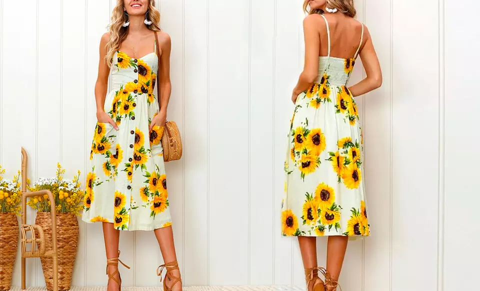 1x oder 2x Damen-Kleid mit Blumen-Muster in Navy oder Weiß und in der Größe nach Wahl - Second Medium