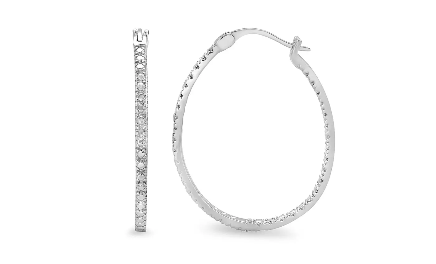Black or White Diamond Accent Hoop Earrings. - Second Medium