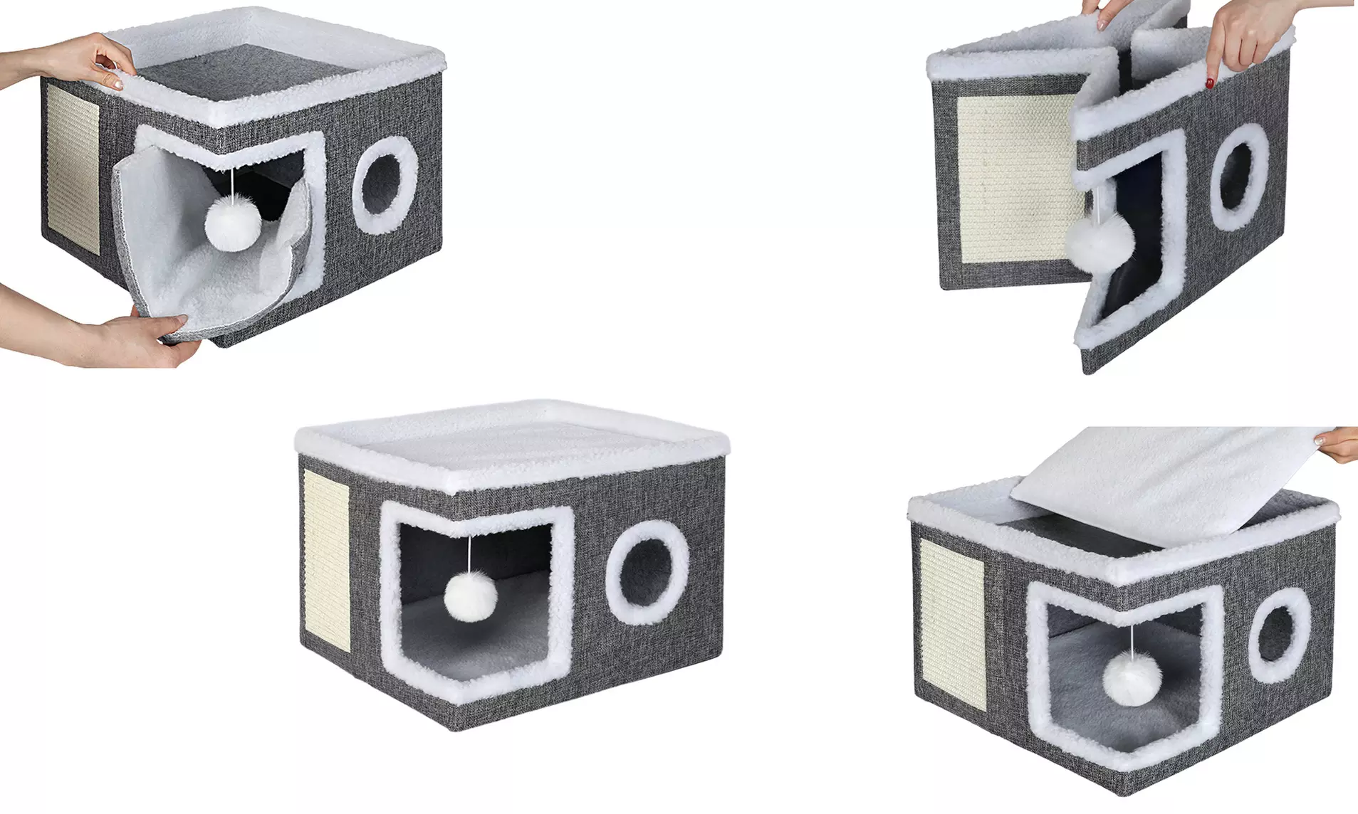 Skylos Indoor Cat House Cave with Scratch Pad and Hanging Toy