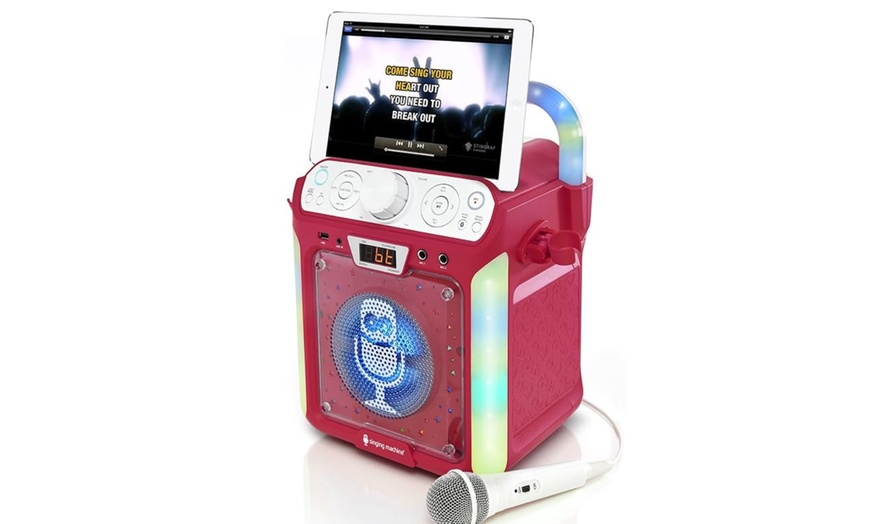 Image 3: Bluetooth and CD Karaoke Machine with LED Lights and Microphone