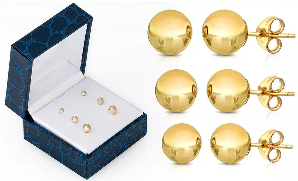14K Gold Ball Stud Earrings (3-Pack) - Primary Image