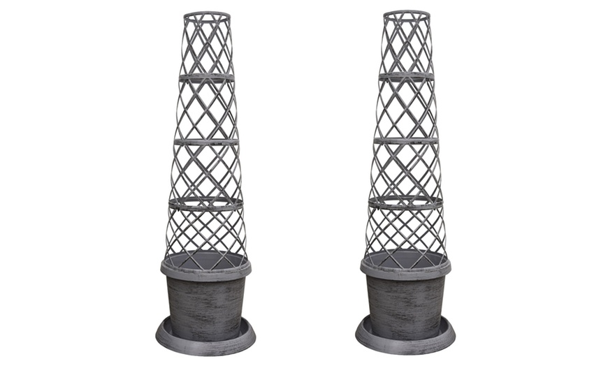 Image 4: Tower Patio Pot Modern Grey or Black with Gold