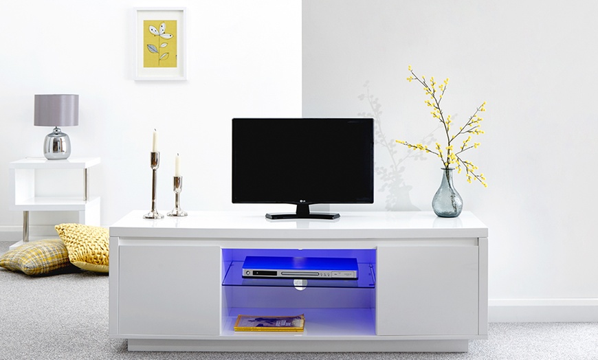 Image 5: High-Gloss Living Room Furniture with LED Lighting