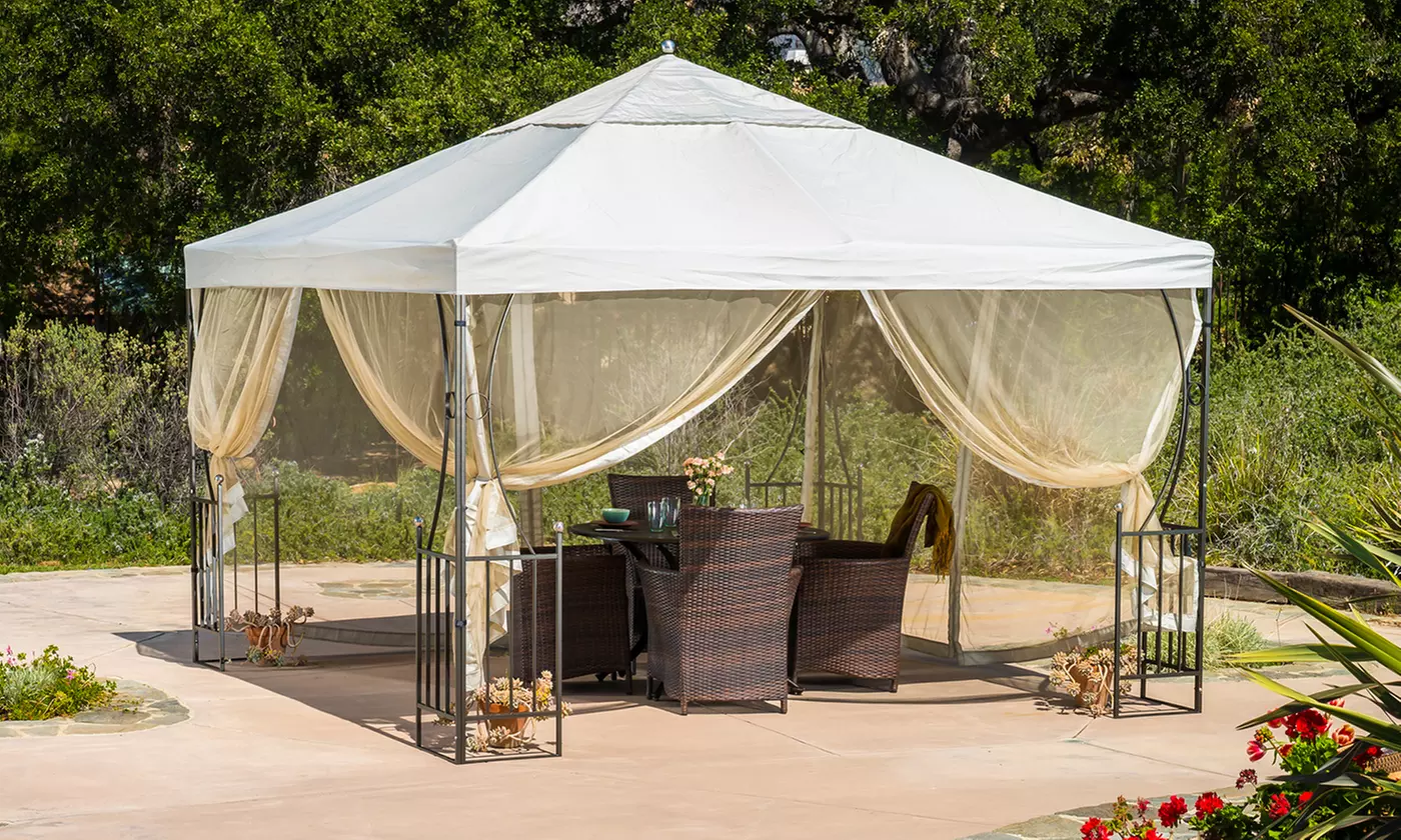 Doheny Outdoor Steel Gazebo Canopy with Net Drapery - Primary Image