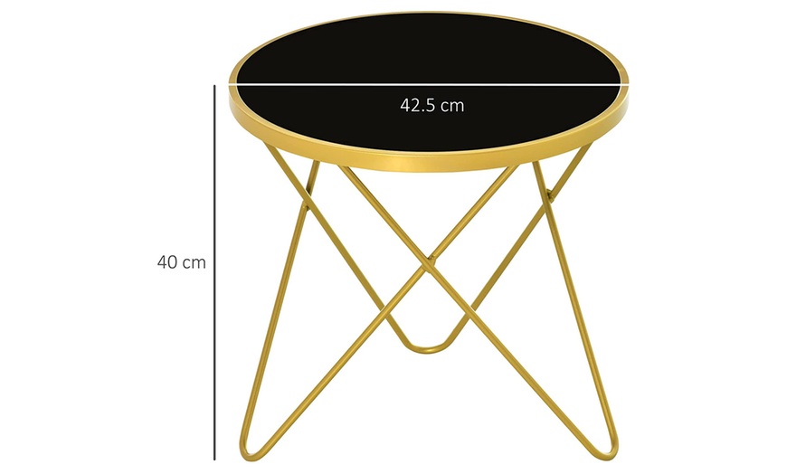 Image 8: HomCom Round Coffee Table with Gold Accent