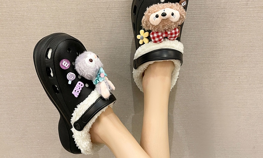 Image 8: One Pair of Furry Decoration Plush Clogs
