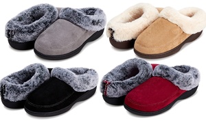 Floopi Women's Two-Tone Fur-Collar Fuzzy Slippers