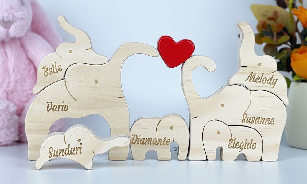 Elefanten-Familien-Puzzle aus Holz opt. mit Namensgravur