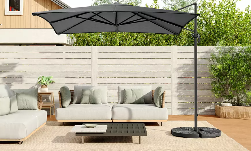 Image 1: Rotatable Square Cantilever Umbrella with Fillable Base