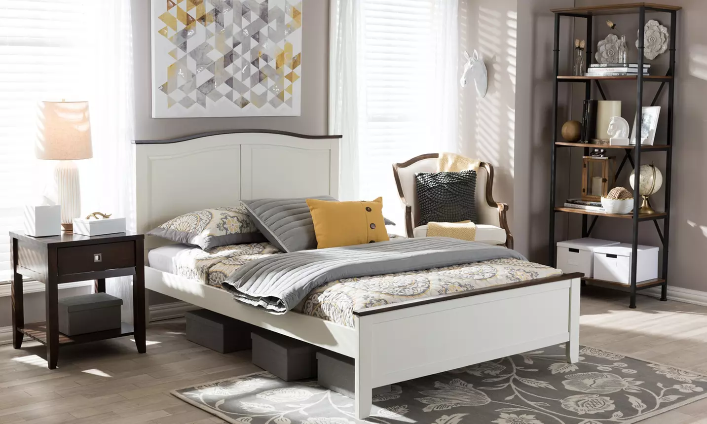 Harry Classic Platform Bed in Buttermilk and Walnut Finish - Primary Image