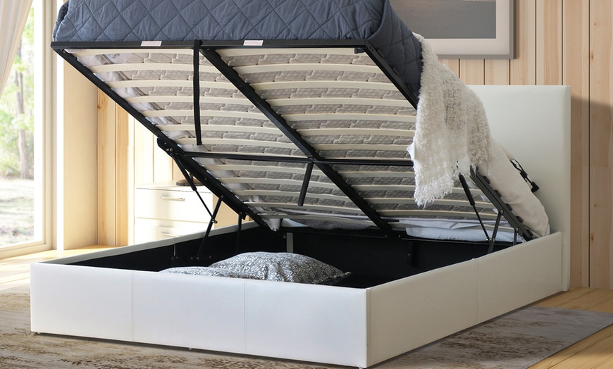 Image 7: Modernique Faux Leather Bed Frame with Hidden Storage