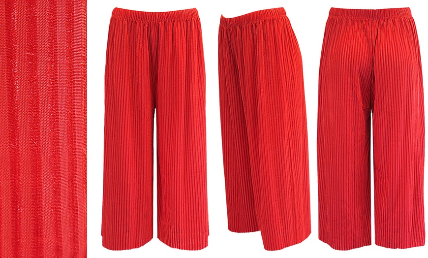 Image 5: Women's Summer 3/4 Wide Leg Ribbed Casual Trousers