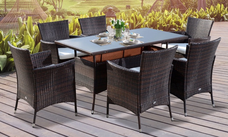 Image 2: Outsunny Seven-Piece Rattan-Effect Dining Set