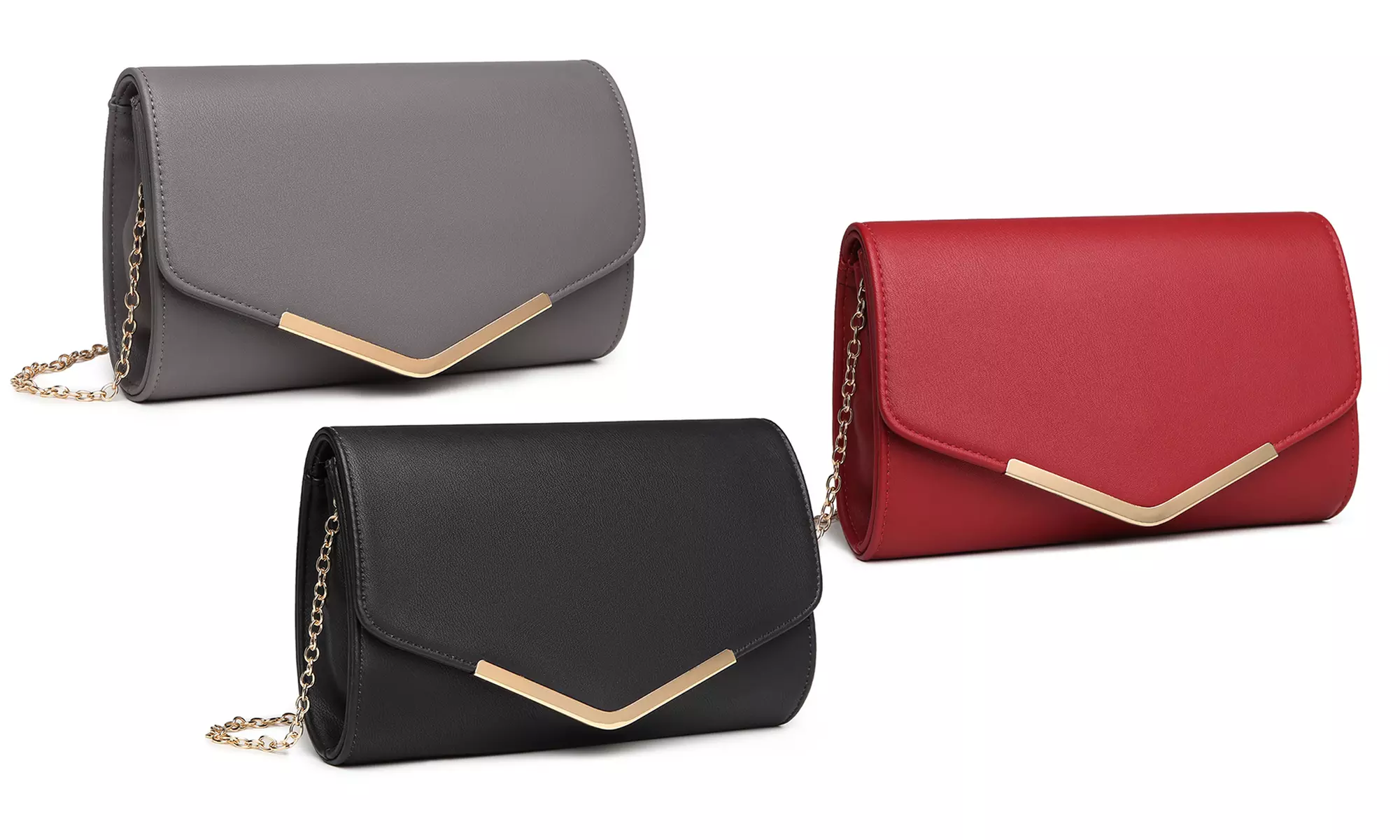 Miss Lulu Vegan Envelope Clutch Bag With Long Gold Chain Strap