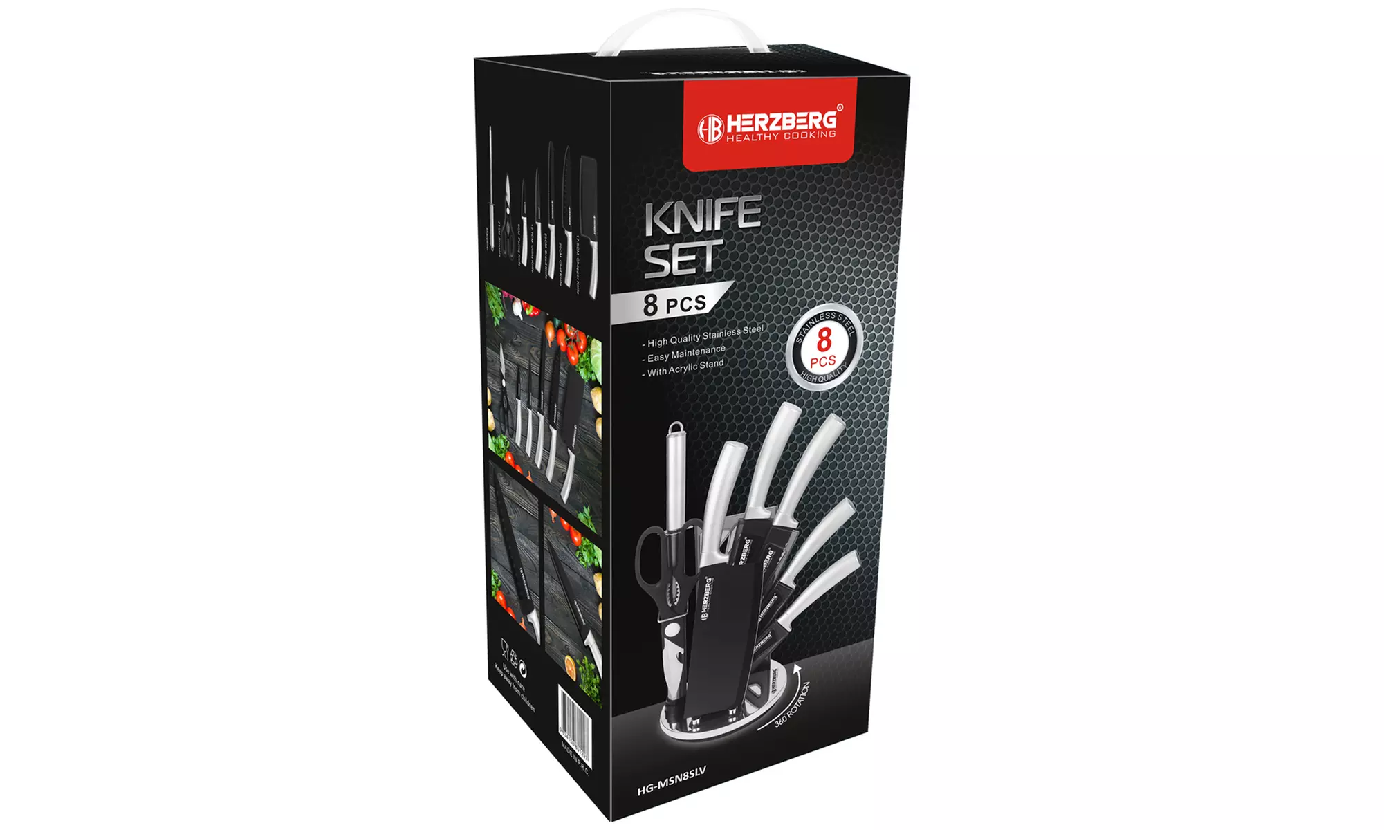 Ensemble 8 pièces avec couteaux, aiguiseur, ciseaux et support