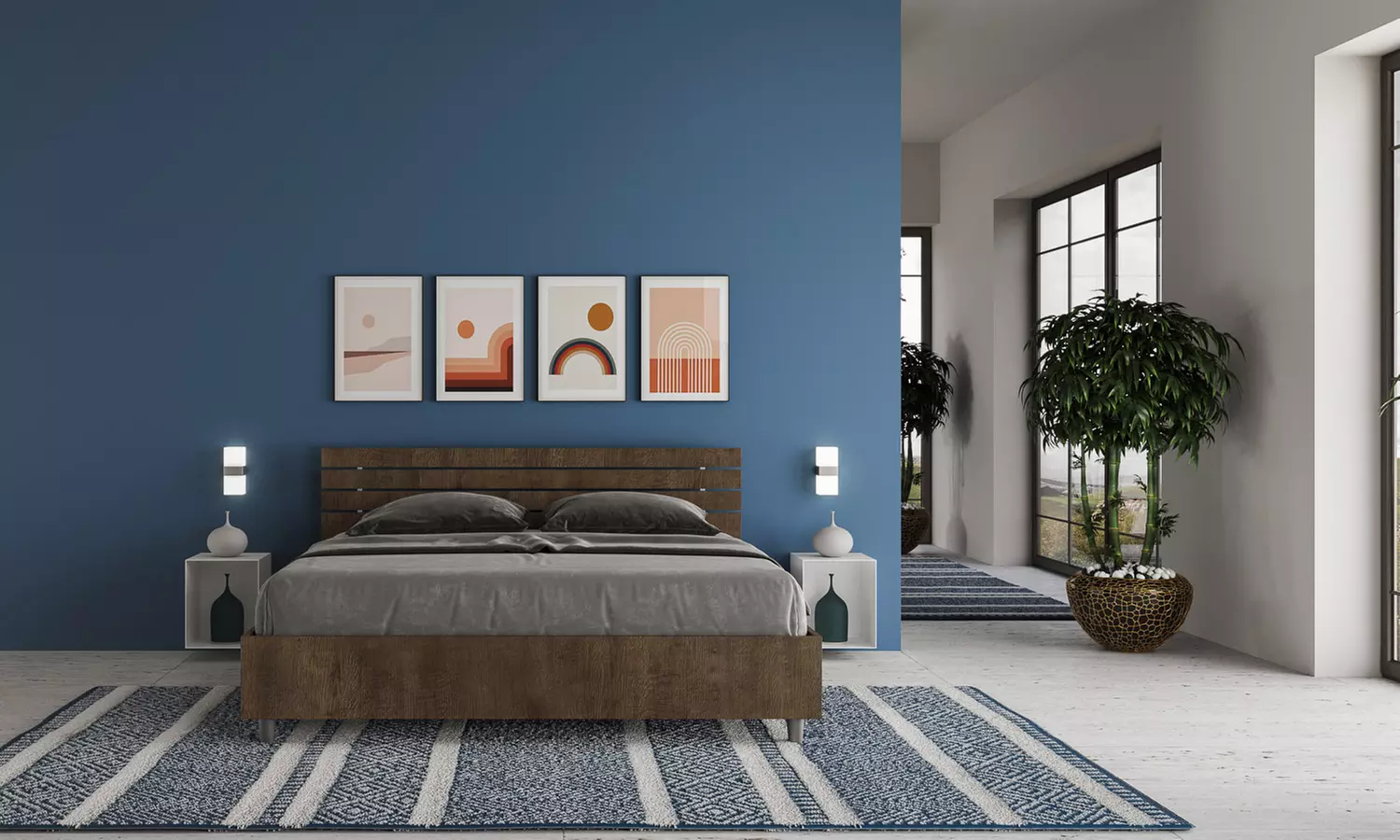 Lit double Ankel, avec tête de lit en mélamine