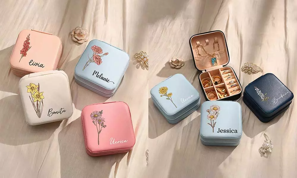 Travel in Style: Personalize Your Jewelry Case w/ Birth Month Flowers!