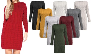 Women's Cable Knit Ribbed Waist Jumper Dress