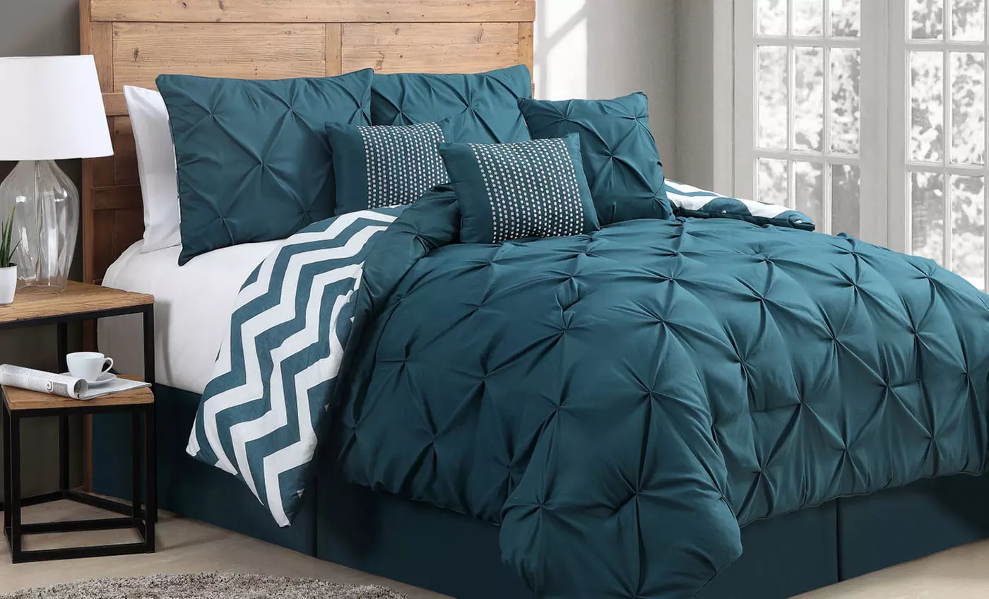 7-Piece Venice Pinch-Pleat Reversible Comforter Set. Multiple Options from $69.99–$79.99. - Primary Image