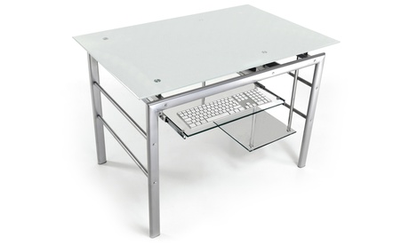 Scrivania da ufficio con struttura in metallo satinato e in vetro temperato