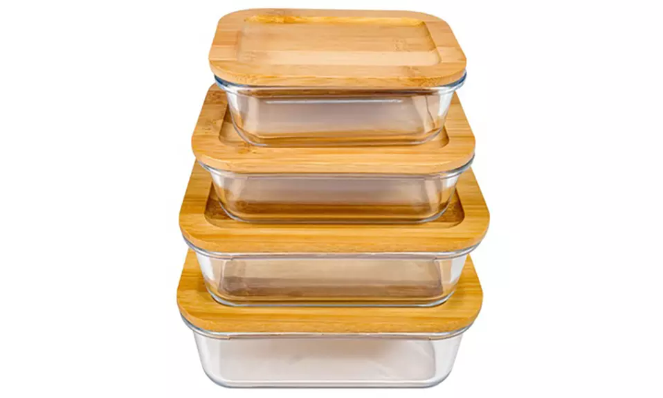Borosilicate Glass Food Storage Container Set with Sustainable Bamboo Lids (8-Piece) - Primary Image