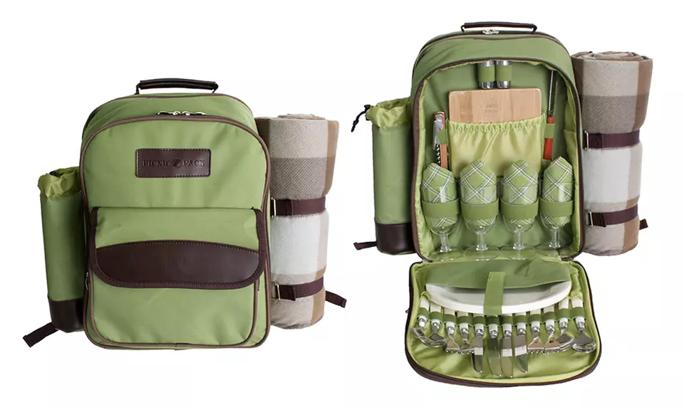 All-in-1 Picnic Backpack Kit with Insulated Cooler, Fleece Blanket, and Place Settings for 4 (30-Piece) - Second Medium