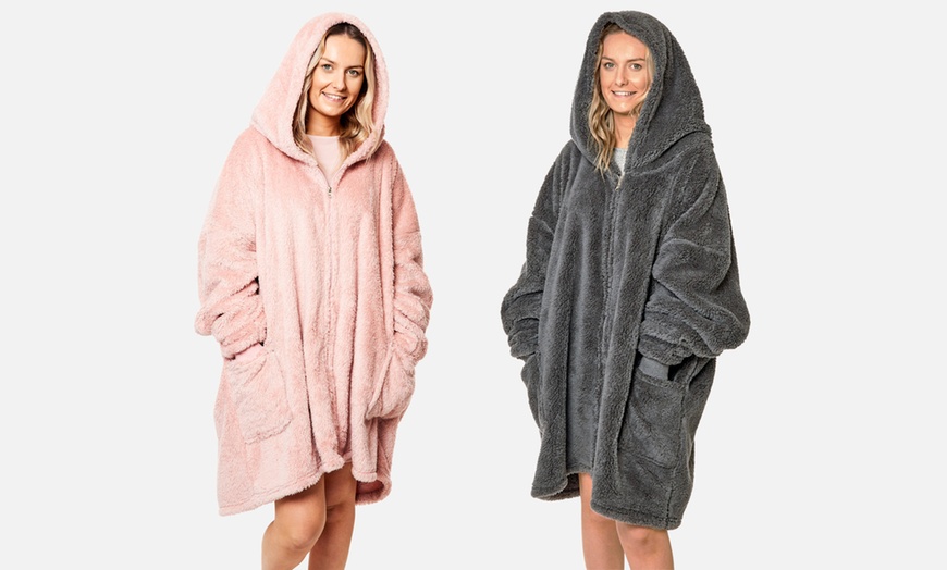 Image 1: Adults' Teddy Oversized Zip-Up Hoodie Blanket