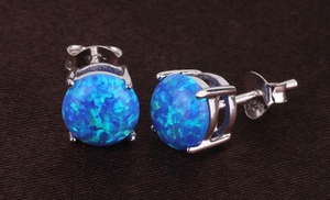 Sterling Silver Blue Round Stud Crystal Earrings