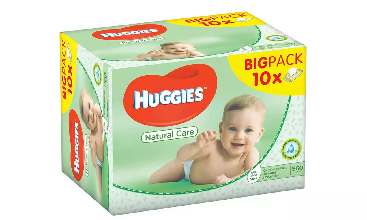 560 lingettes pour bébé à l'aloe vera ou à la peau douce Huggies - Second Medium